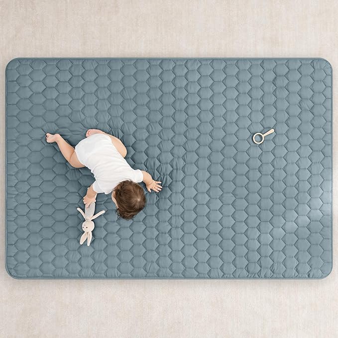 Comfy Cubs Rectangle Kids Play Mat - Medium 48 x 72 inches Soft Quilted Baby Floor Mat with Non-Slip Bottom - Plush Design for Toddlers Playtime - Comfortable and Durable - Pacific Blue
