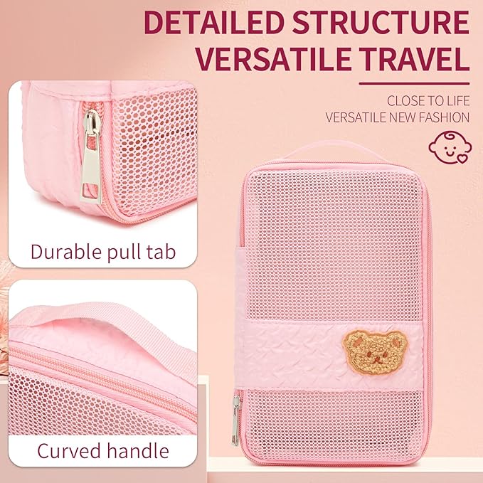 Diaper Bag Organizer Pouches - 2 Pack, Small Diaper Bag Mini Purse, Travel Baby Bag for Boys & Girls, Pink