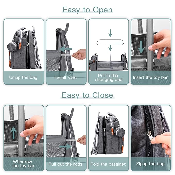 ISMGN Diaper Bag Backpack with Changing Station, Extra Large Diaper Bag, Multifunctional Diaper Bag, Baby Bag, Deep Gray