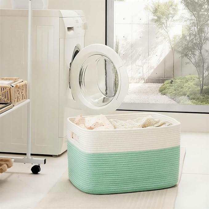 Artfeel Blanket Basket,Rectangle Woven Baskets for Storage,100L Laundry Basket for Decorative Nursery Blanket,Toys,Dirty Clothes and Magazine in Shelves,Baby Room,and Living Room