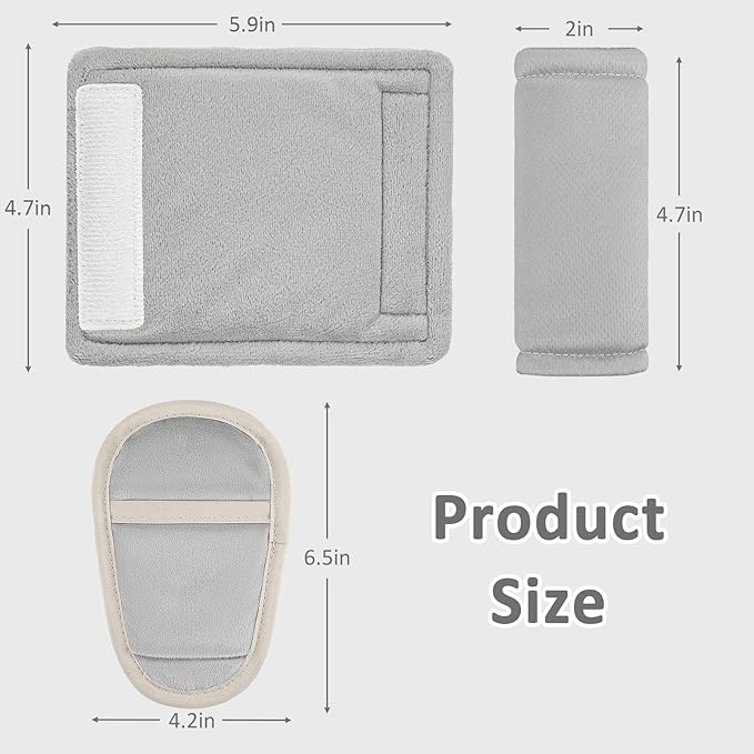 SWESEN Baby Car Seat Strap Covers, 3 Piece Soft Car Seat Strap Shoulder Pads for Baby Girls Boys, Double-Sided Use carseat Straps Covers for Stroller, Car Seats, Pushchair, Gray