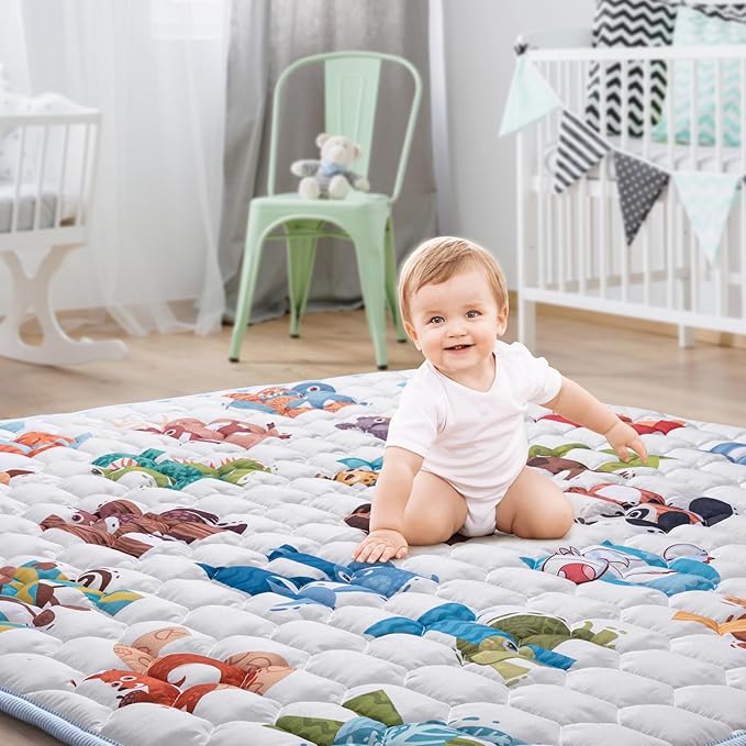 47"x47" Premium Baby Play Mat - Extra Thick, Non-Slip & Machine Washable Foam Floor Mat for Infants, Babies & Toddlers, Fits Playpens, Alphabet Design, Foldable & Odorless
