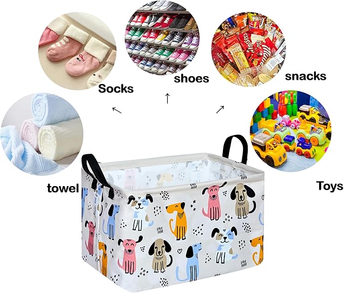 DUYIY Rectangle Gift Storage Basket Home Shelf Storage Basket Organizer Box Clothes Laundry Hamper Nursery Basket Laundry Basket with Handles (Dog)