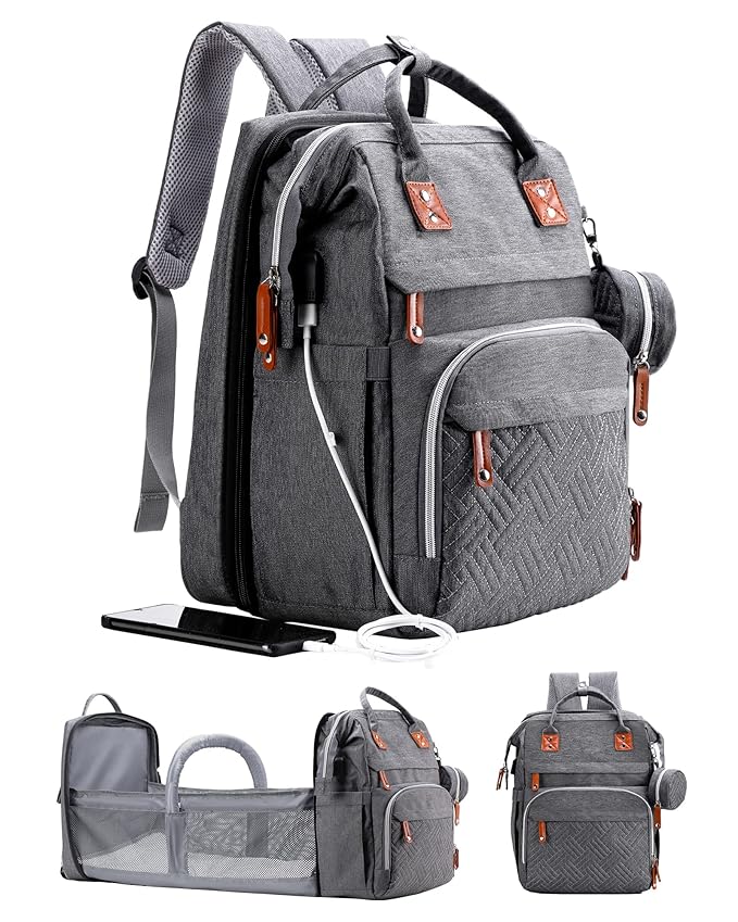 ISMGN Diaper Bag Backpack with Changing Station, Extra Large Diaper Bag, Multifunctional Diaper Bag, Baby Bag, Deep Gray