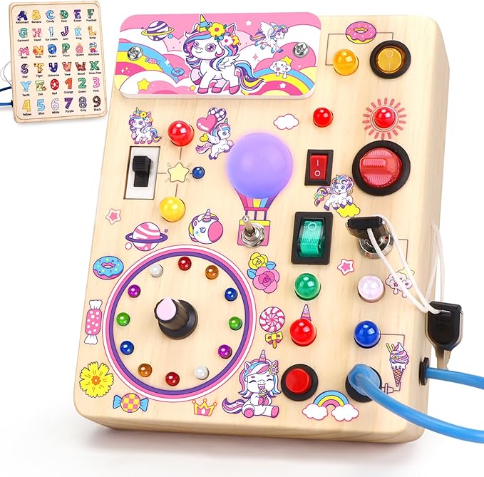 Grarain Busy Board for Toddlers - Montessori Educational Toy for 1-3 Year Old Boys & Girls | Travel-Friendly Sensory Learning Activity | Ideal for Kids with Autism(Unicorn Busy Board)