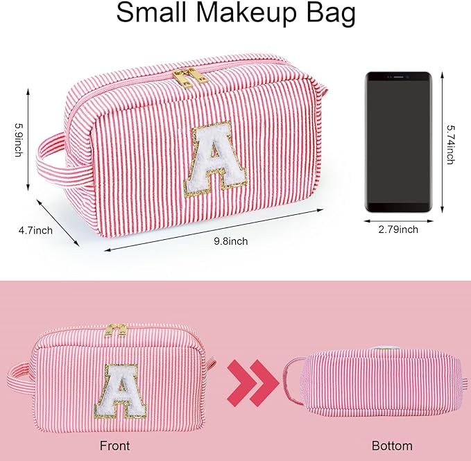 YOOLIFE Travel Makeup Bag for Women - Initial Cosmetic Bag Toiletry Pouch Make Up Case for Women Friend Sister Teacher, Personalized Birthday Gifts for Women, Pink Z