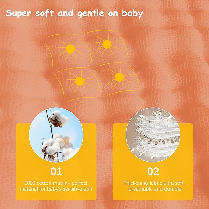 Lovely Care 12 Pack Muslin Burp Cloths 100% Cotton Muslin Cloths Large 20''x10'' Extra Soft and Absorbent Baby Burping Cloth - Vermilion