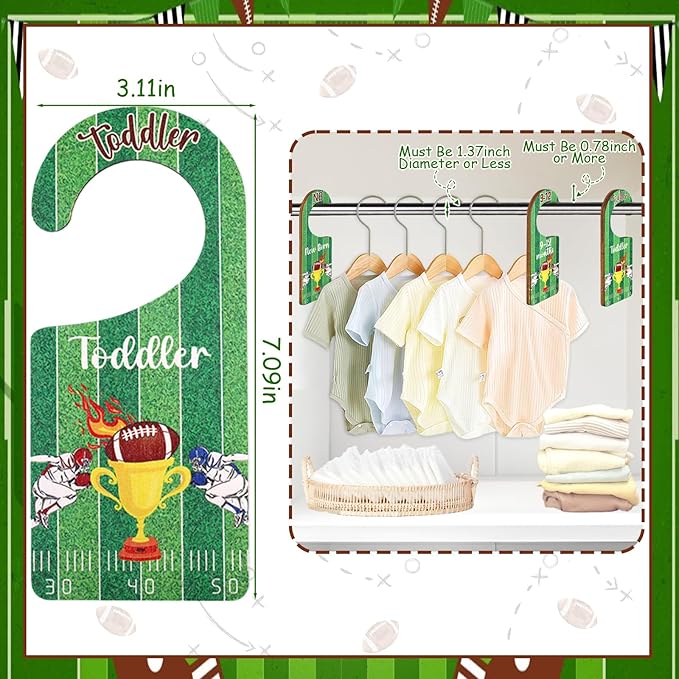 Baby Closet Dividers 8PCS, Football Theme Wooden Double-Sided Clothes Size Hanger Organizer from Newborn to Toddler for Nursery Decor Baby Shower Birthday Gift