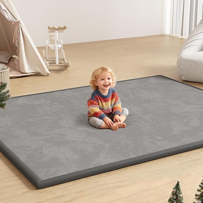 Baby Play Mat for Floor, 1.3'' Thick Memory Foam Tummy Time Mat - Super Soft Coral Velvet Nursery Rug with Non-Slip Backing, Crawling Rug for Toddlers/Infants, Yoga & Tatami Use, 71''x 79''