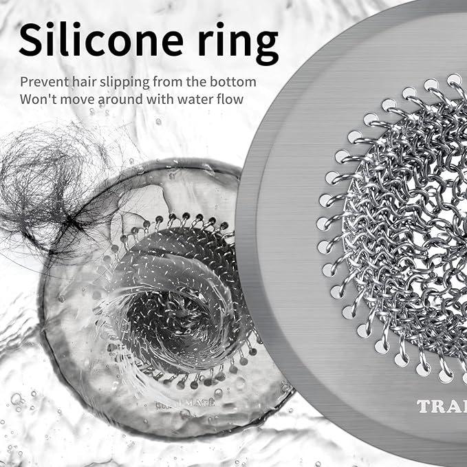 TRAPMATE Hair Catcher Shower Drain, Prevent Clogging Bathtub Drain Hair Catcher, Easy Clean 304 Stainless Steel Shower Drain Cover Protector for Bathroom Regular & Pop-up Drain (Light Gray)