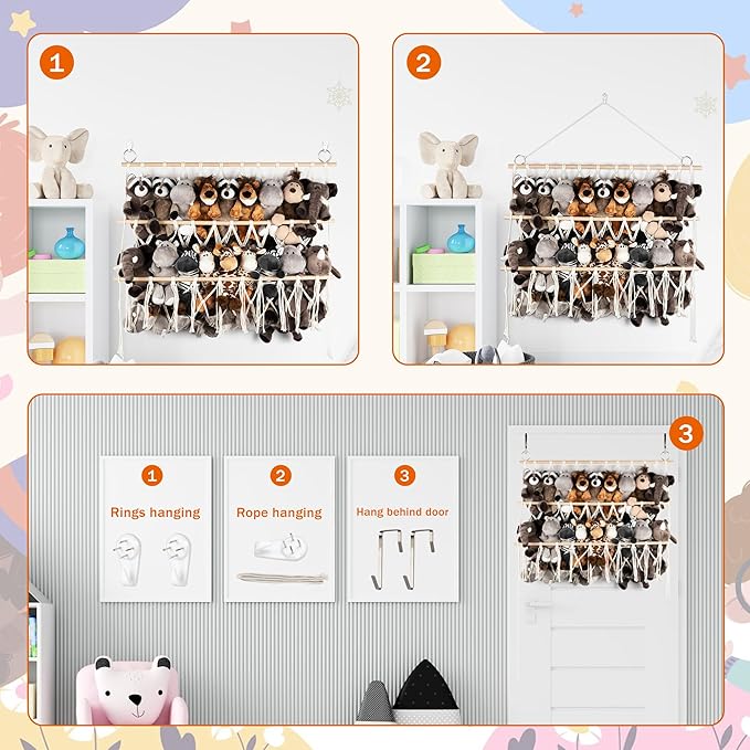 Over Door Stuffed Animal Storage-Stuffed Animal Storage And Toy Plush/Easy Installation With Breathable Hanging Pockets