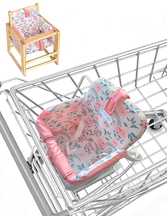 Shopping Cart Cover for Baby Girl, High Chair Cover for Restaurant, Padded, Hygienic Grocery Cart Seat Cover & Swing Insert with Safety Harness & Pockets, Machine Washable (Pink)