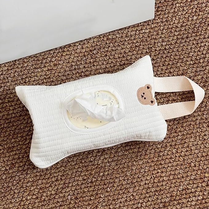 Quilted Baby Wipe Holder Quilted Wipe Pouch Portable Hanging Floral Wet Wipes Bag for Car, Stroller
