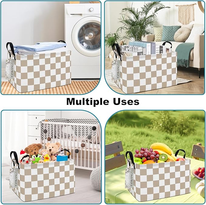 FANKANG Storage Bins,Nursery Hamper Canvas Laundry Basket Foldable with Waterproof PE Coating Storage Baskets for Boys and Girls, Office, Bedroom, Clothes,Toys(Rec-Beige flag ）