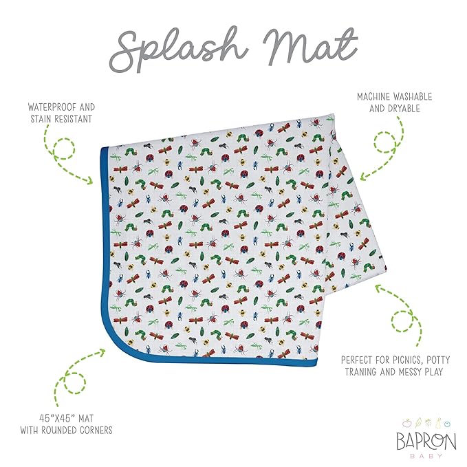 BapronBaby Eric Carle Bug World Splash Mat - Waterproof Catch-All for Under High Chairs, Floors, Tables, Playtime or Arts & Crafts - Machine Washable - 45" x 45”