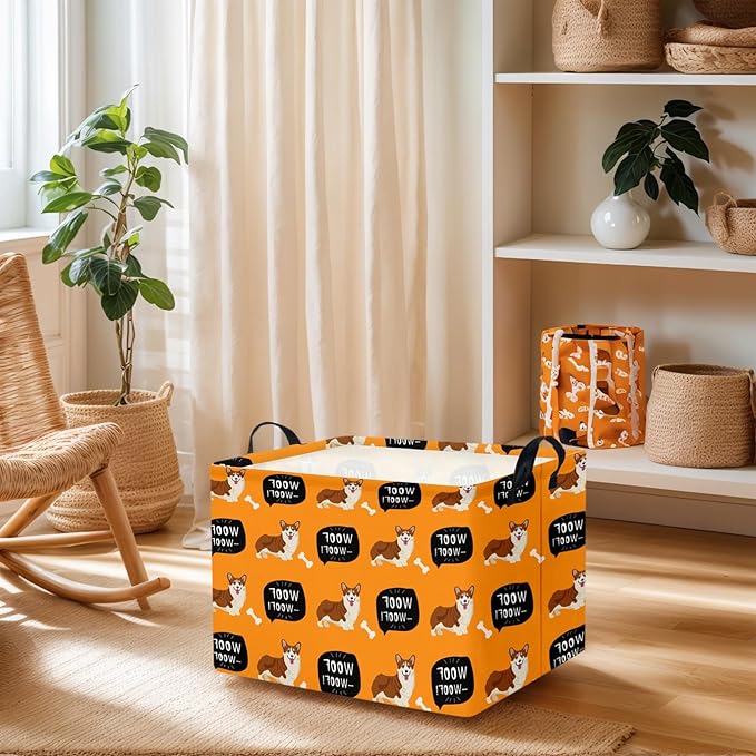 ASKETAM Woof Dog Basket Storage Bin for Chew Toys Pet Supplies & Pet Organizer Dog room decor (Orange)