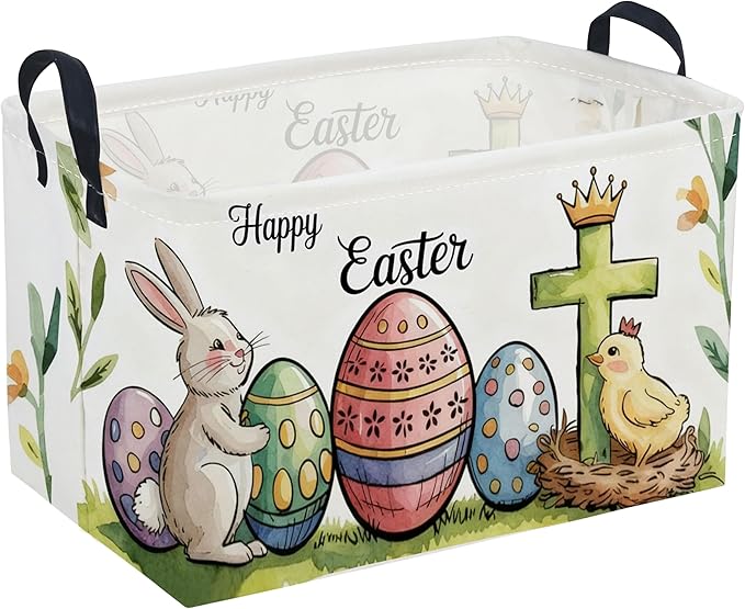 Sanjiaofen Rectangular Easter Baskets, Eggs Basket for Kids.Bunny Basket with Handles.Boys and Girls,Bunny Eggs Decor,Books,（ Easter