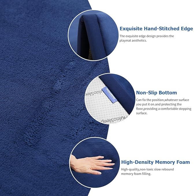 Large 79"x110" Baby Activity Play Mat for Floor,1.3" Thick Elasti Foam Cushion Mat for Tummy Time & Crawling,Non-Slip&Safe for Infants,Toddlers & Kids, for Living Room,Classroom & Playroom（Dark Blue)