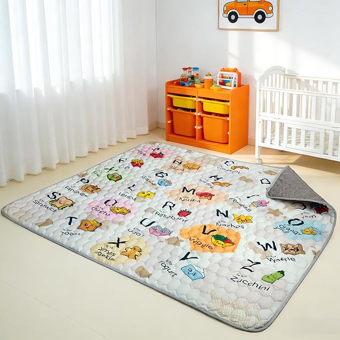 71"x59" Extra Large Baby Play Mat - Premium Thick, Non-Slip & Machine Washable Foam Floor Mat for Infants, Babies & Toddler. Fits Playpens,Spacious Crawling Space, Alphabet Design, Foldable & Odorless