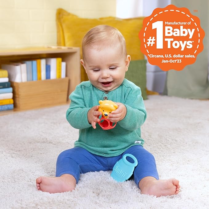 Bright Starts Disney Baby Winnie The Pooh Hunny & Shake Rattle & Teether, Stroller Toy for On The Go, Newborns & Up