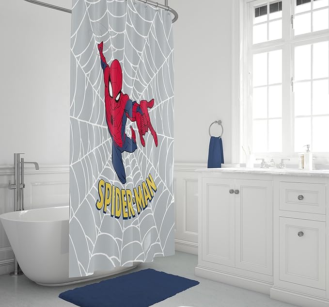 Jay Franco Marvel Spiderman Fabric Shower Curtain - Kids Grey Bathroom Decor