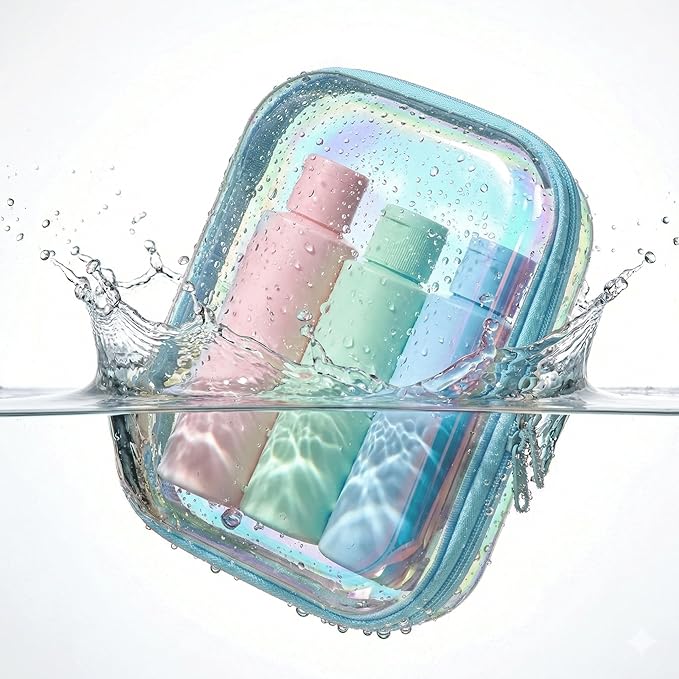 Clear Hard Shell Zipper Case,Toiletries Bag,Makeup Bag,2pcs Large Capacity Water-resistant Toiletry Bag,Portable Travel Organizer and Storage,Bathroom Clear Cosmetic Case for Women