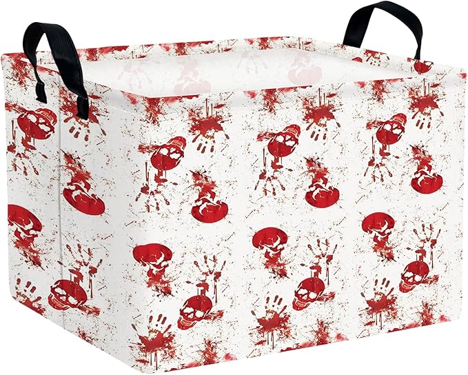 ASKETAM Halloween Basket Gift Terror Ghost Parties Decor Kid Trick or Treat Basket for Boys and Girls Rectangular Storage Bin Box (Blood Fingerprint)