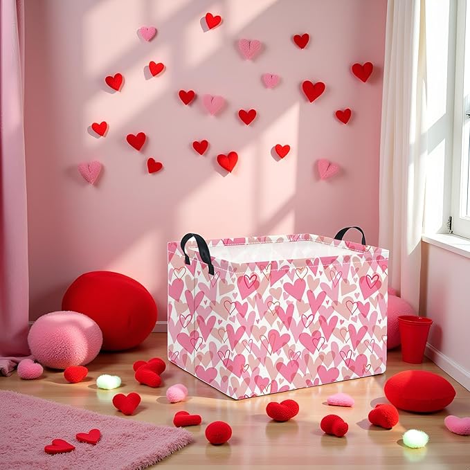 TIBAOLOVER Rectangular Valentines Basket for Women Girls Storage Bin Organizer Box Shelf Room Decor(Romantic Hearts)