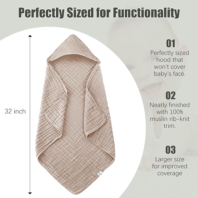 Spotted Play 2 Pack Hooded Baby Towels - 100% Muslin Cotton for Newborns, Infants, Toddlers - Large 32x32Inch Size - Highly Absorbent and Essential for Newborn Care, White and Brown