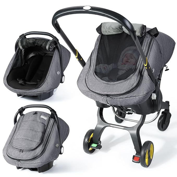 IvyWind Baby Car Seat Cover, Universal Winter Carseat Cover for Babies with Breathable Mesh Window, Cozy and Warm Infant Car Seat Covers for Cold Weather, Kick-Proof Carseat Canopy, Dark Gray