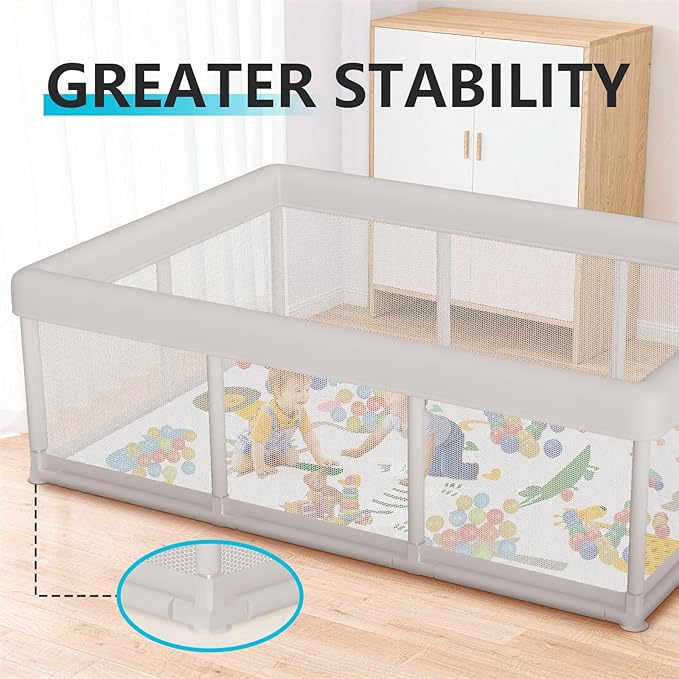 Hiaksedt Baby Playpen 74x50 in PlayPen for Babies and Toddlers, Large Play Yards for Indoor & Outdoor with Zipper Gates, Breathable Mesh with Mat