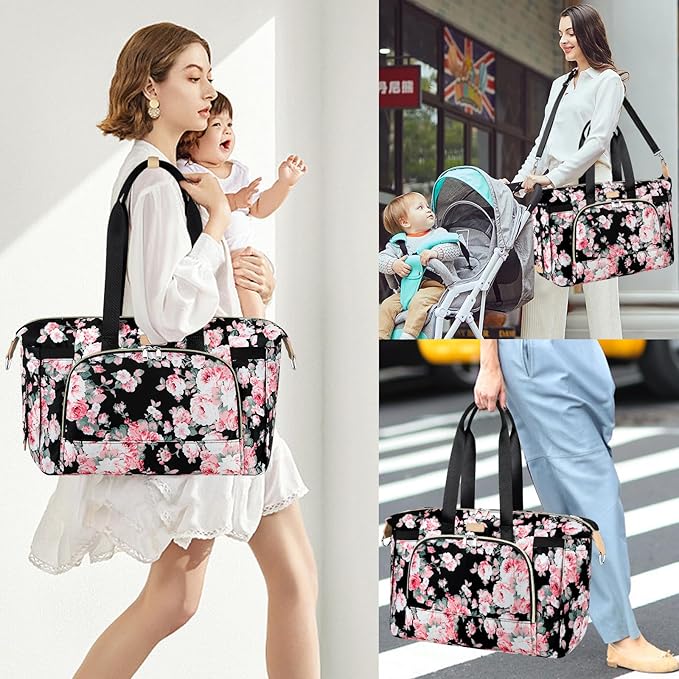 ITIEZY Diaper Bag Tote for Baby - Large Mommy Bag with Portable Changing Pad Pacifier Case, Hospital Bags Travel Baby Bag