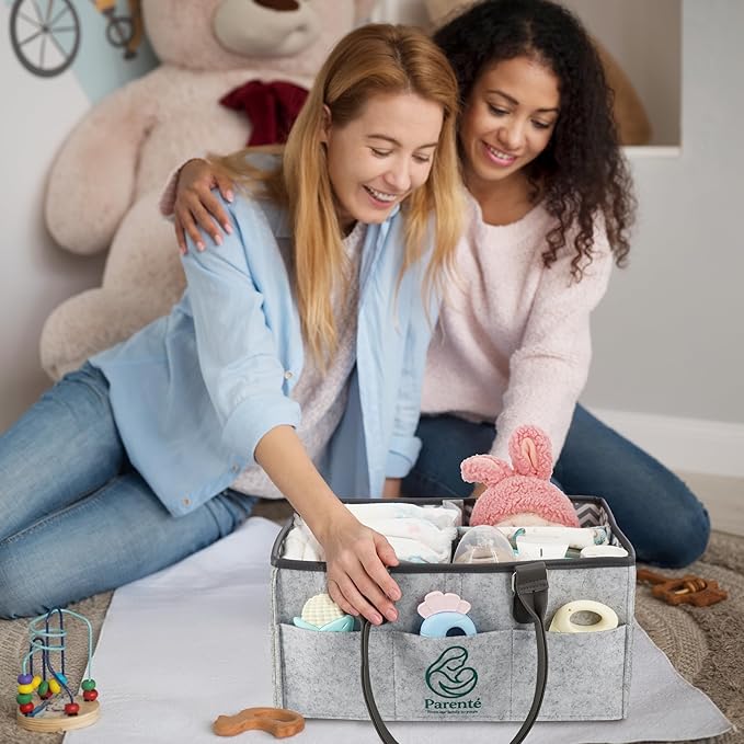 Parenté Diaper Caddy Organizer—Portable Baby Caddy for Baby Stuff, Newborn Essentials Must-Haves, Caddy Organizer with Handle, Ideal Baby Shower Gifts, Nursery Storage Basket for Diapers & Wipes