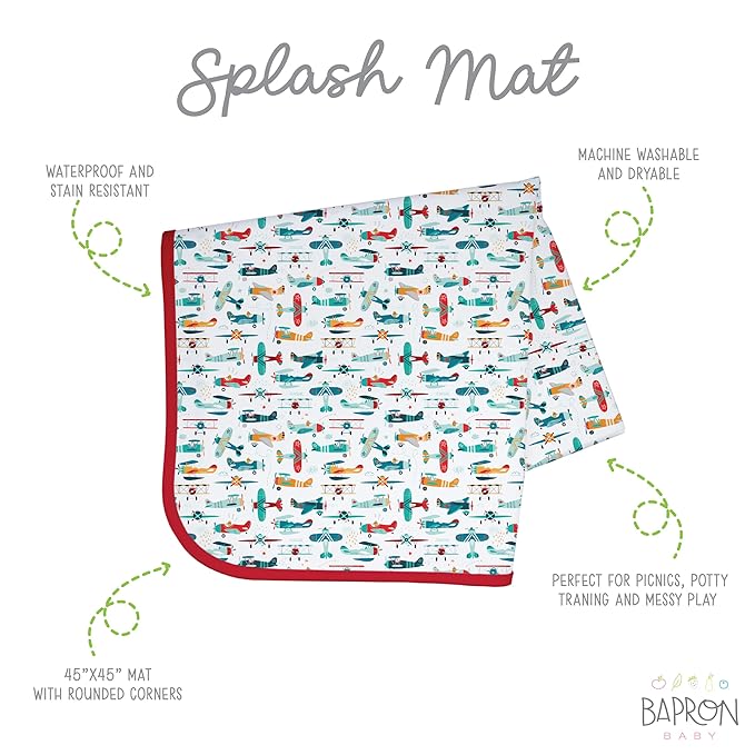 BapronBaby Retro Airplanes Splash Mat - Waterproof Catch-All for Under High Chairs, Floors, Tables, Playtime or Arts & Crafts - Machine Washable - 45" x 45”