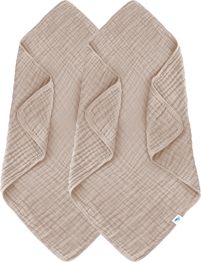 SWEET DOLPHIN Muslin Baby Bath Towels Blanket - 2 Pack 100% Cotton Towel for Babies, Infants, Toddlers - 40x40Inch - Highly Absorbent, Brown