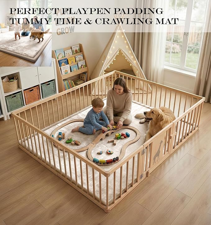 AEOCOO 60x80 Thick Baby Play Mat for Floor, 1.3" Memory Foam Infant Tummy Time Mat, Extra Large Soft Nursery Rug for Babies & Toddler, Anti-Slip Cushioned Crawling Rug for Living Room, Beige
