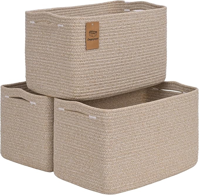 Degeyoyo Woven Storage Baskets, Brown Baskets for Organizing, 3 Pack Woven Basket for Storage, Storage Baskets for Shelf, Towel, Toy, Book, Closet, Baby 15"×10"×9"