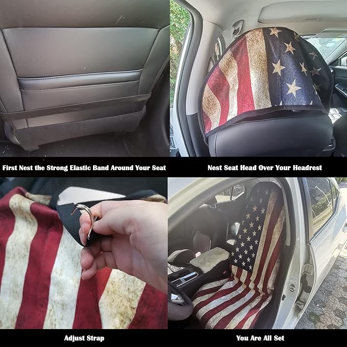 LoyaGour Car Seat Cover Protector Front Seats,for Gym Workout,Running,Swimming,Beach and Hiking,Waterproof Sweat Towel Bucket Seat Covers for Cars SUV Trucks (American Flag, 2Pcs)