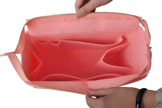 Vercord Felt Zipper Handbag Tote Purse Duffel Backpack Organizer Insert Pale Pink Medium