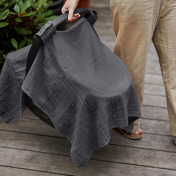 Car Seat Cover Baby - Organic Muslin Cotton - Carseat Canopy - 43" x 32" 2-Pack (Sage Green/Soft Grey)