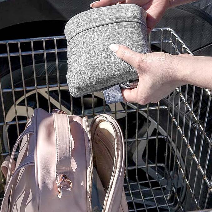 Boppy Compact Shopping Cart Cover, Antibacterial Treated, Gray Heathered with Storage Pouch, Easy-on Stretch Fabric for Single and Wide Shopping Carts and Playground Swings, 6-48 Months