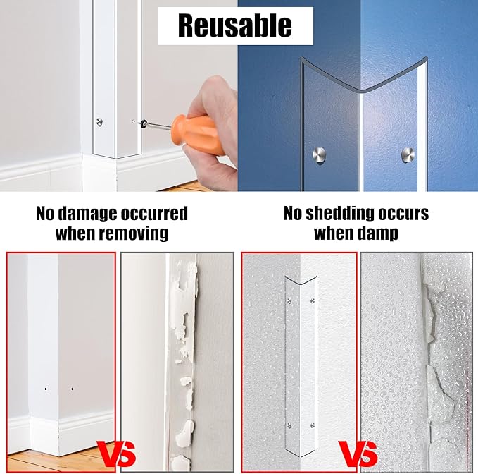 Wall Corner Protector, Walls Edge Protector，Self-Adhesive Wall Corner Guards, PVC Double Side Edge Protector, Furniture Stairs Guard (Clear Screw Fixing, 2pcs x 35.4" L x 1.97" W)