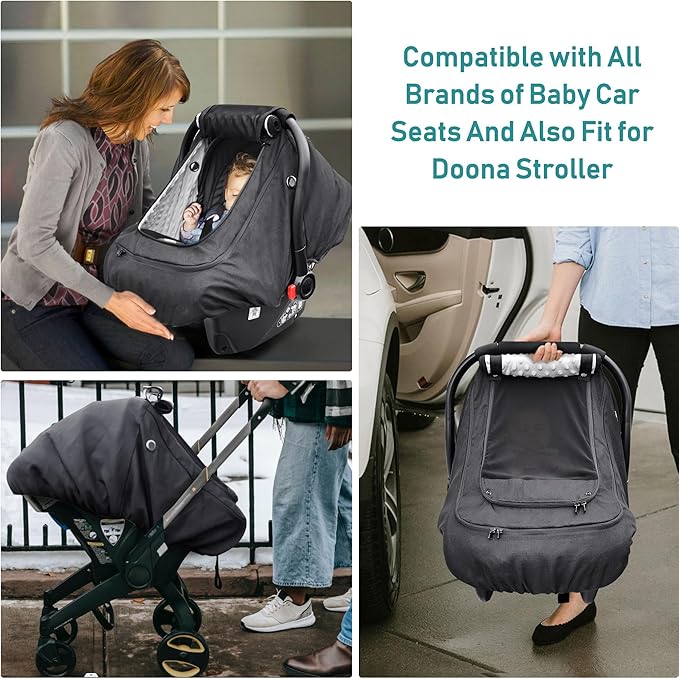 Waterproof Baby Car Seat Cover，YVMVDV Patented Cold Weather Carseat Cover for Babies,Infant Car Seat Cover Canopy for Boy Girls,Windproof Car Seat Canopy, Keeps Babies Warm and Cozy Black