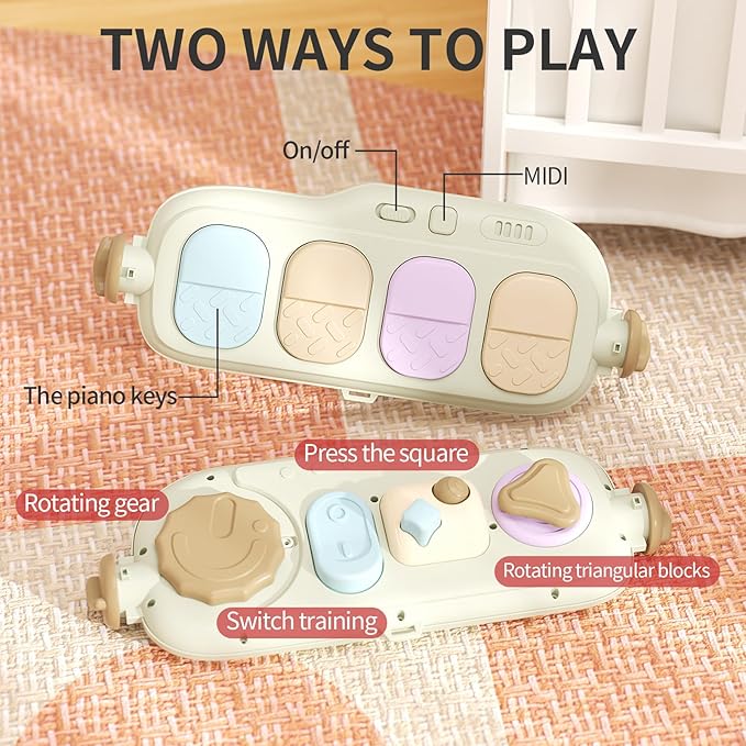 Jovow 2 in 1 Baby Gym with Walker,Baby Play Mat with 4 Infant Learning Sensory,Double-Sided Multifunctional Removable Play Piano Panel,Sit-to-Stand Learning Walker for 0-24 Months Boy Girl [White]