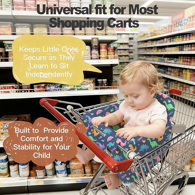 Shopping Cart Cover for Baby &High Chair Cover, Padded with Detachable Strap & Thigh Pad, Machine Washable, Padded Toddler Shopping Cart Cover Grocery Cart Cover (Dinosaur Print)