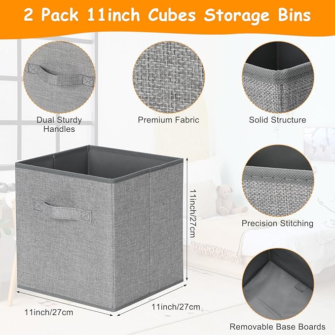 Fiwochic 3 Pack 23" Large Toy Storage Box with 11" Cubes Bins, Collapsible Toy Organizer Chest with Lids for Kids Nursery Playroom Bedroom Living Room Christmas Ornament Storage Box(Grey)