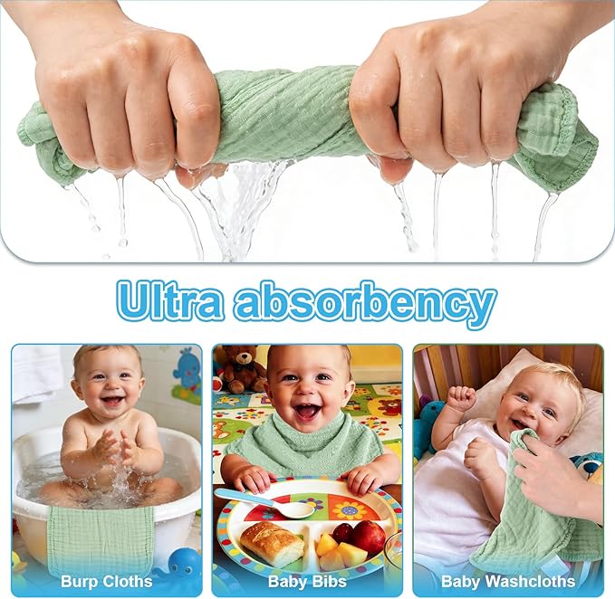 Muslin Burp Cloths Soft and Breathable Burp Cloths Baby boy 6 Pack 10x20 inches It is a Must-Newborn Essentials and Baby Essentials (6, Blue-Green)