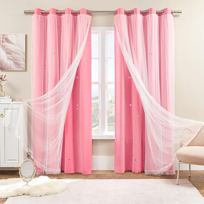 XiDi Pink Curtains for Girls Room, Kids Bedroom Blackout Curtains, Hot Pink Room Darkening Decor, 1 Panel