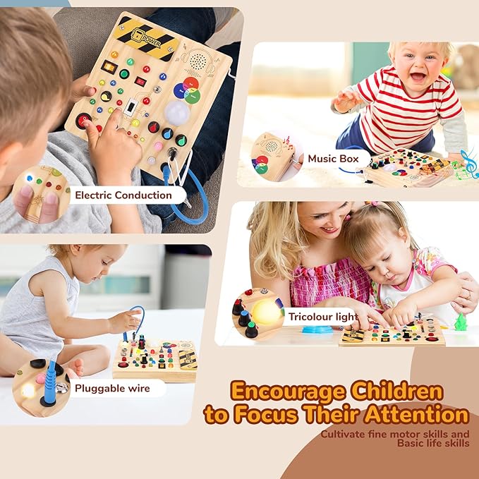 Sumsoltic Toddler Busy Board,Montessori Toys for 1-3 Year Old Boys,Sensory Travel Toys,Preschool Learning Activities,Christmas & Birthday Gift for Toddler (Busy Board v4)