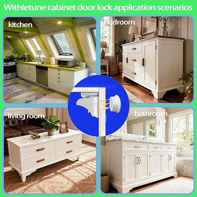 (24Locks + 6keys) Withletune Magnetic Cabinet Locks for Child Proofing - Child Safety Drawer Lock, Suitable for Kitchens, cabinets, and Storage cabinets - no Drilling Required, Adhesive Installation.